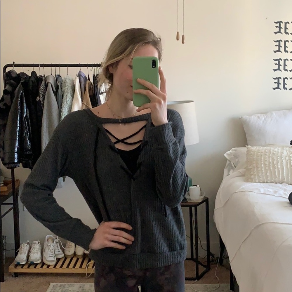 LNA lace up sweater top